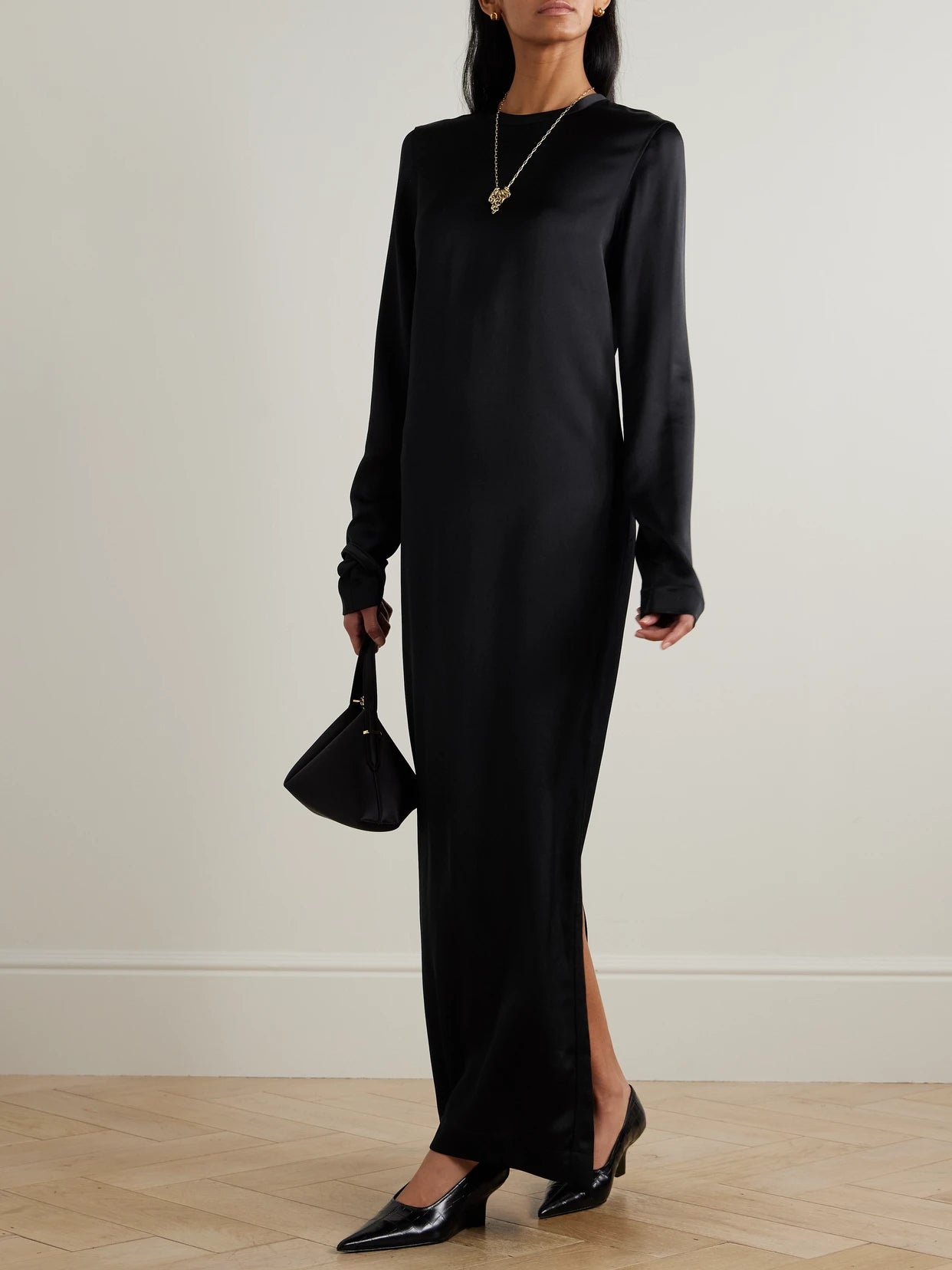 Image of Dresses. Product name - Satin Maxi Dress in Black colour by brand - TOTEME