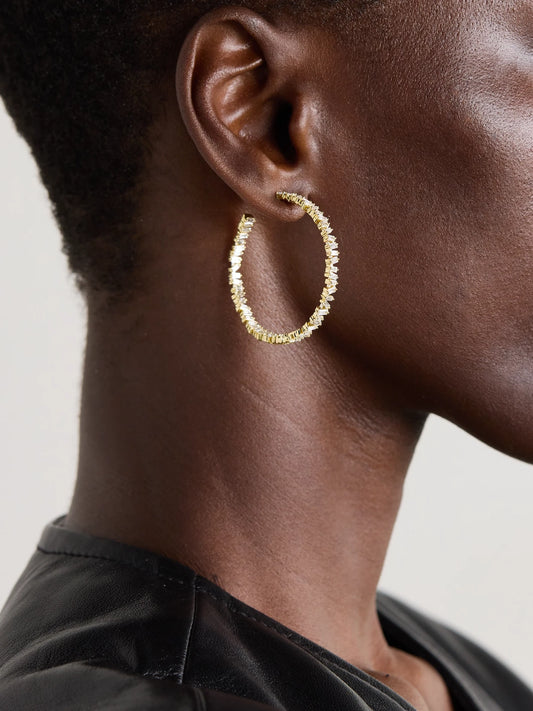 Image of Earrings. Product name - 18-karat Gold Diamond Hoop Earrings in Multi colour by brand - Suzanne Kalan
