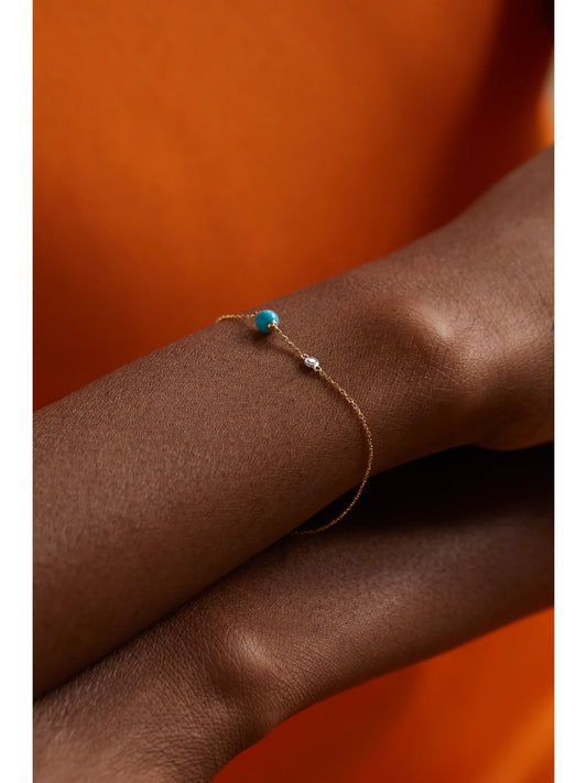 Image of Bracelets. Product name - Dot 14-karat Gold, Turquoise And Diamond Bracelet in Blue colour by brand - Mateo