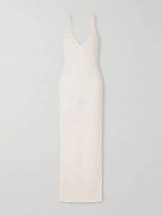 Image of Dresses. Product name - Crocheted Maxi Dress in Off-white colour by brand - Balmain