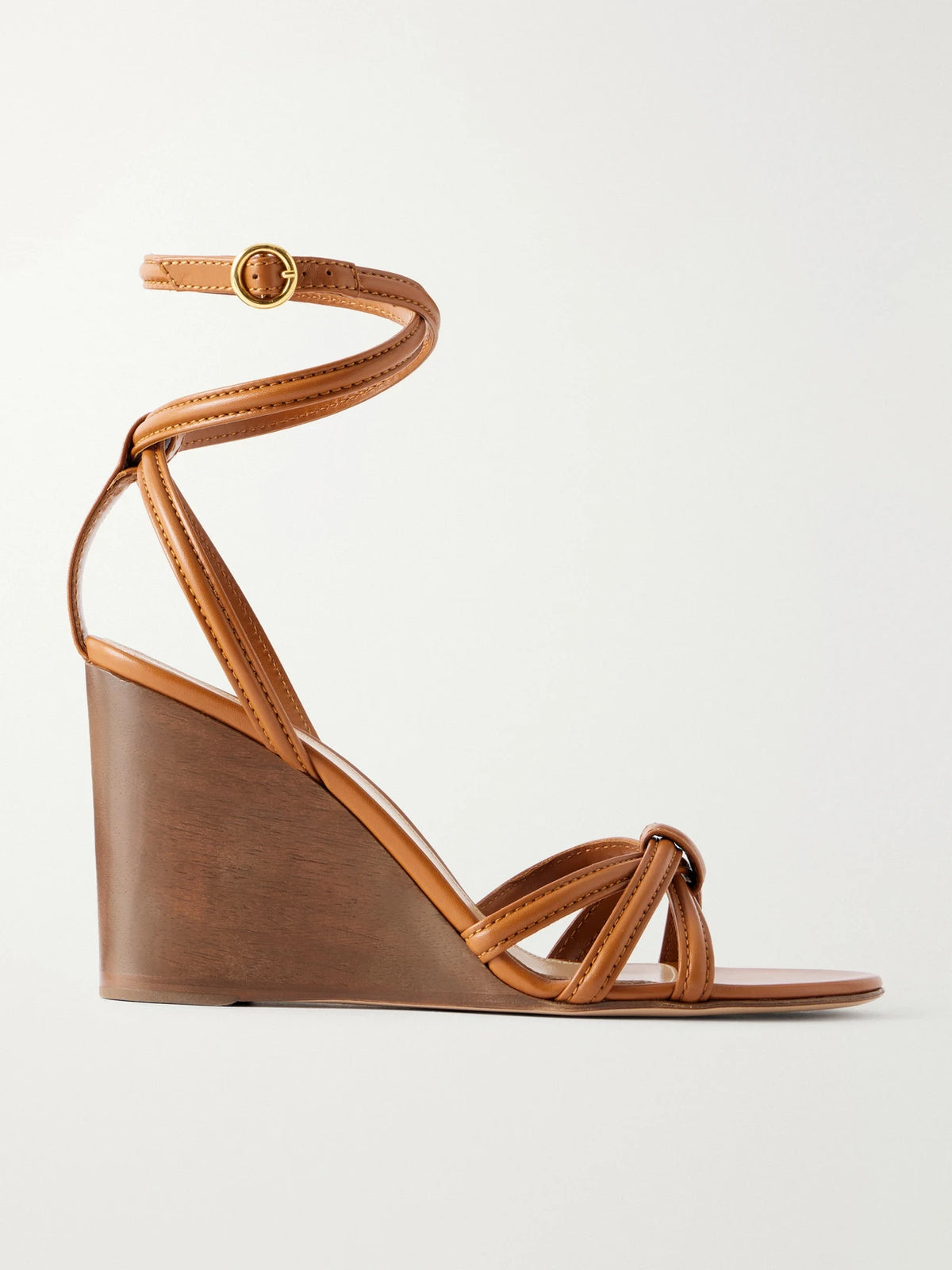 85 Leather Wooden Wedge Sandals