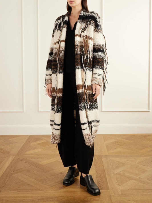 Lauren Manoogian Rio Striped Fringed Alpaca, Cotton And Merino Wool-blend Knitted Cardigan