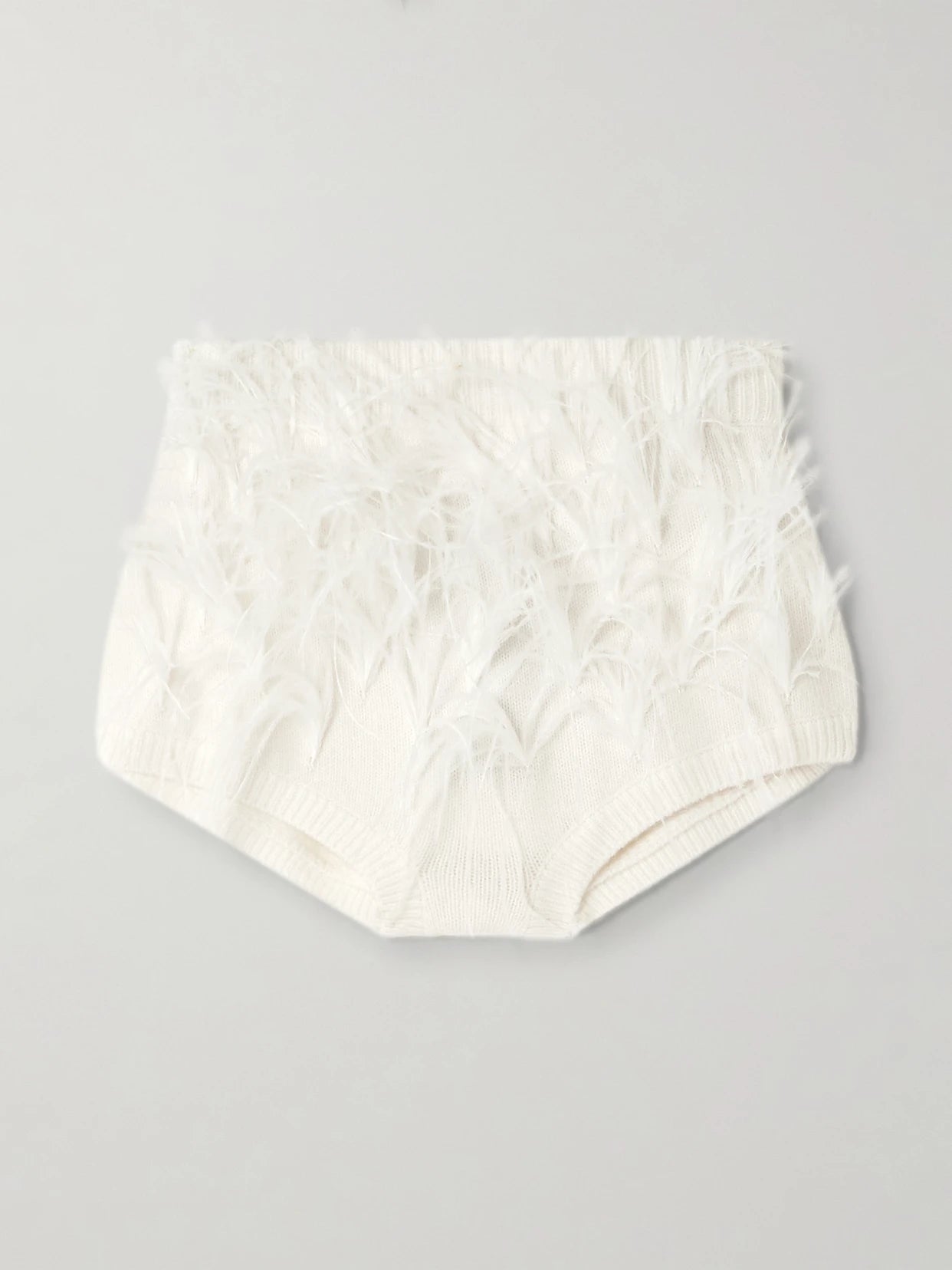 Feather-trimmed Wool-blend Shorts