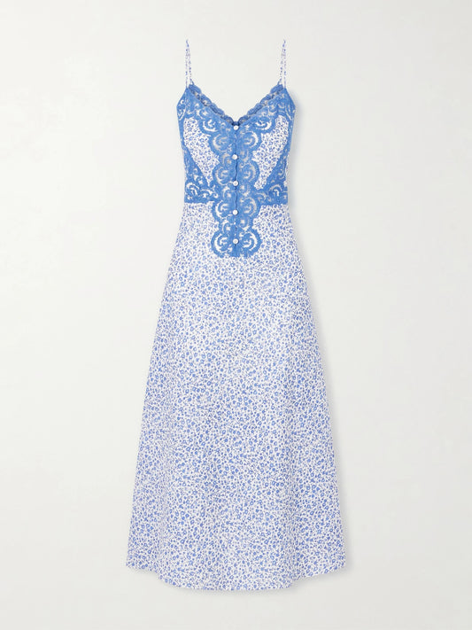 Palmira Floral-print Lace-trimmed Cotton Maxi Dress