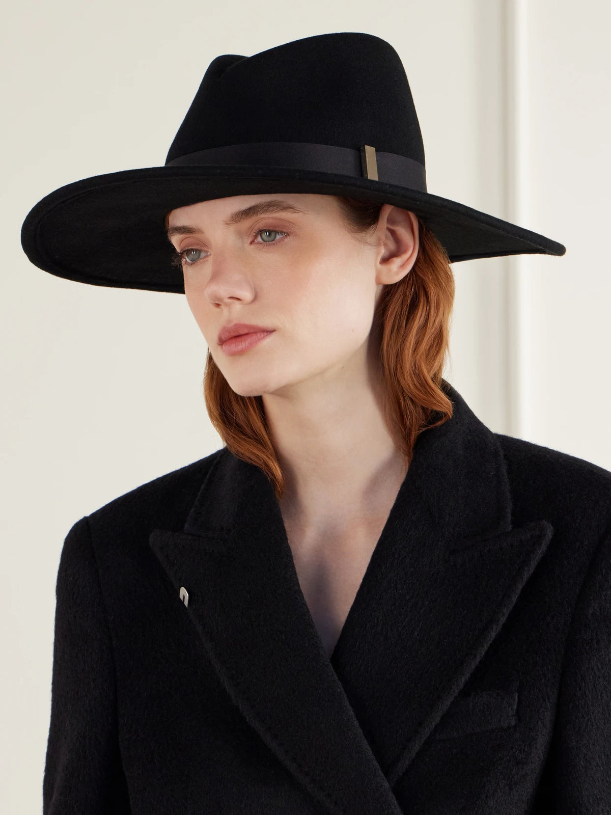 Image of Hats. Product name - Jeanne Satin-trimmed Wool And Cotton-blend Felt Hat in Black, Gray colour by brand - Gigi Burris