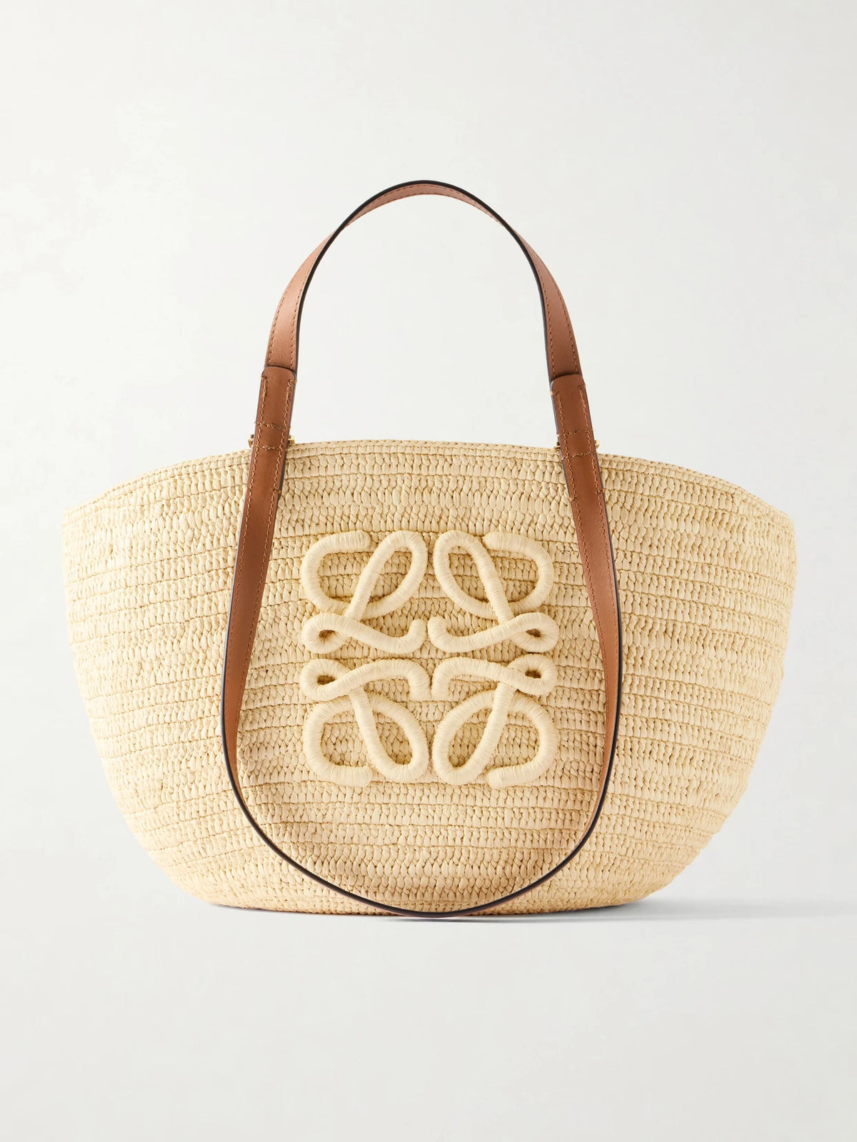 + Paula's Ibiza Eclipse Basket Medium Leather-trimmed Raffia Tote