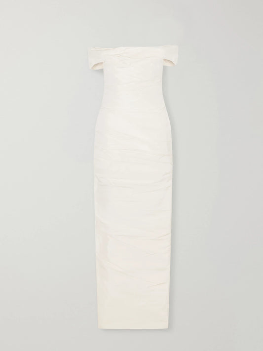 Marmar Halim Off-the-shoulder Draped Duchess-satin Gown