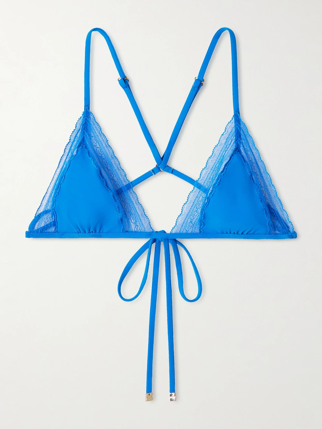 Image of Swimwear. Product name - Lace-trimmed Triangle Bikini Top in Blue colour by brand - Kiki de Montparnasse