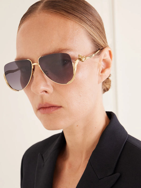 Image of Sunglasses. Product name - Dior Bow A2u Aviator-style Gold-tone Sunglasses in Multi colour by brand - DIOR Eyewear