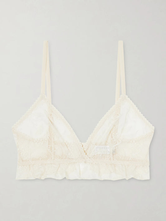 Image of Lingerie. Product name - Clochette Embroidered Mesh Triangle Bra in Cream colour by brand - Eres