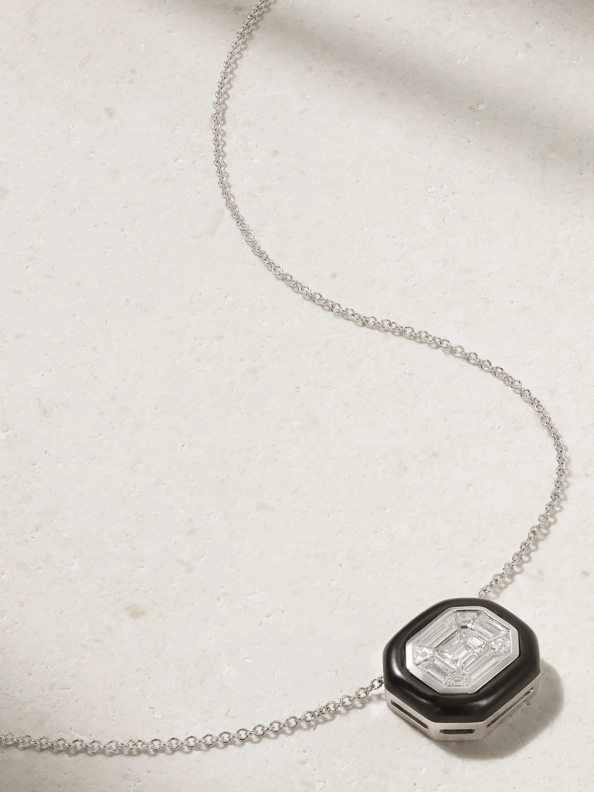 Oui 18-karat White Gold, Diamond And Enamel Necklace