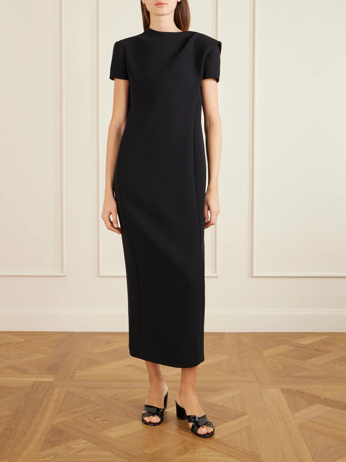 Image of Dresses. Product name - Iryl Open-back Draped Crepe Maxi Dress in Black colour by brand - KHAITE
