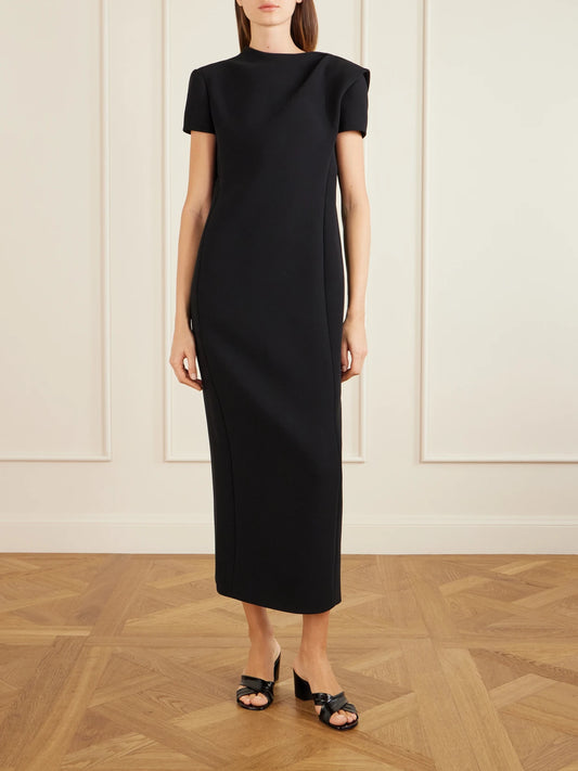 Image of Dresses. Product name - Iryl Open-back Draped Crepe Maxi Dress in Black colour by brand - KHAITE