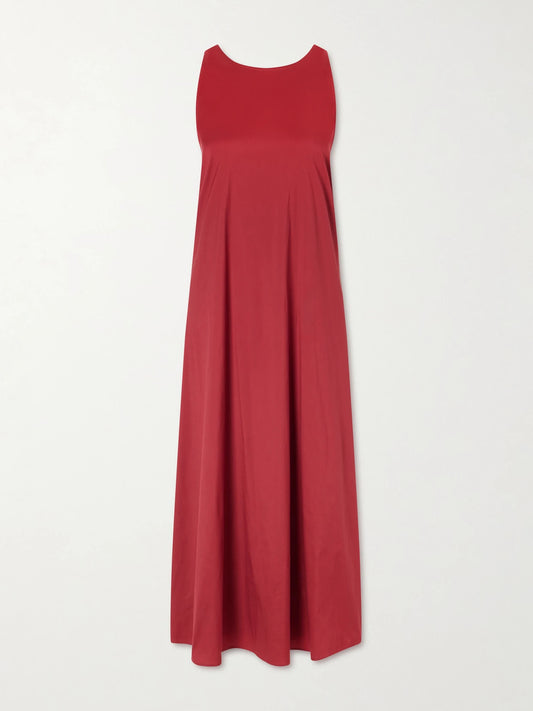 Image of Dresses. Product name - Beachwear Cotton-blend Taffeta Maxi Dress in Burgundy colour by brand - Max Mara