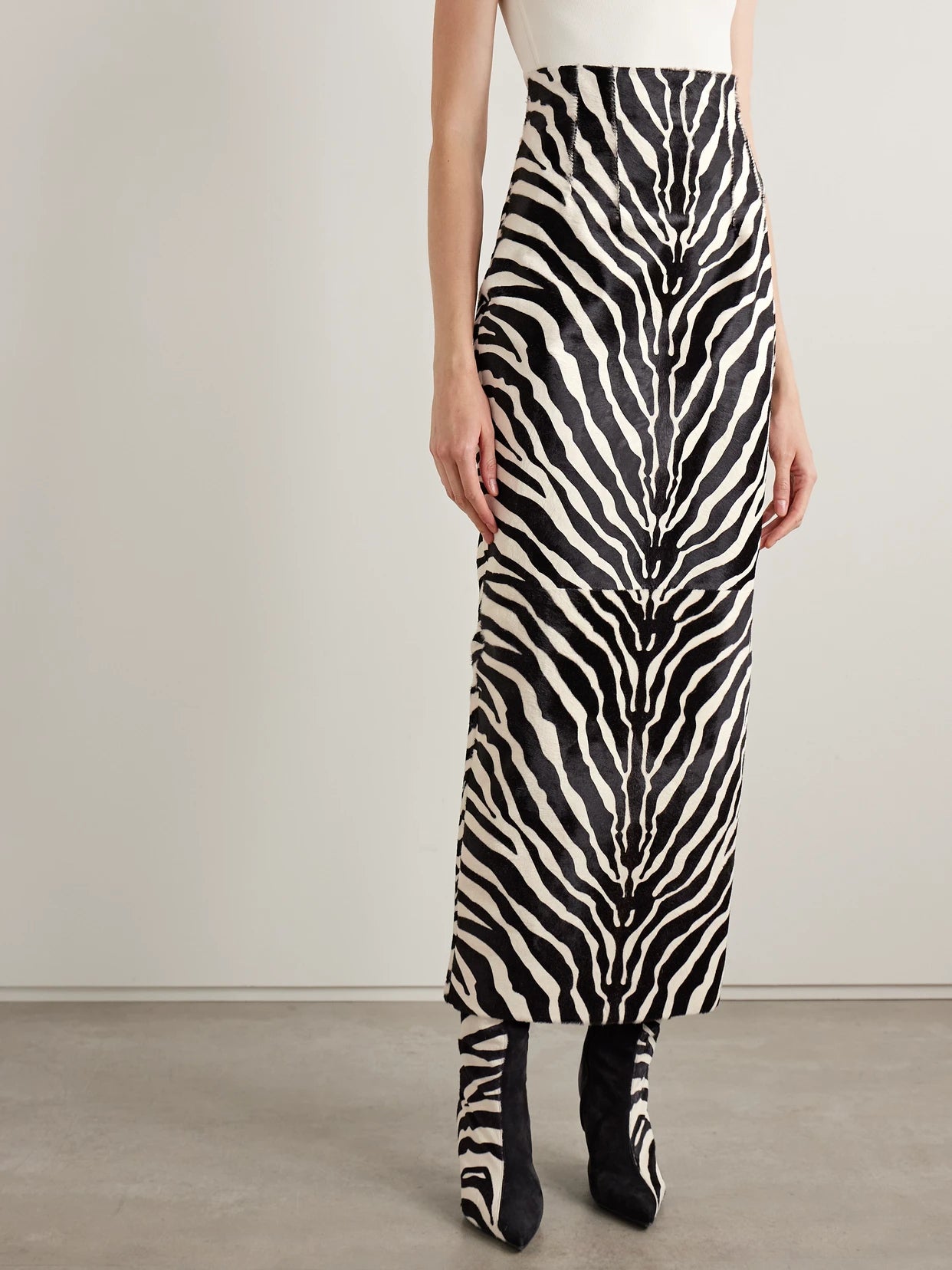 Loxley Zebra-print Calf Hair Midi Skirt