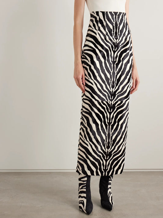 Loxley Zebra-print Calf Hair Midi Skirt