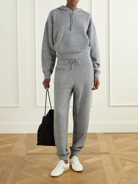 Image of Sleepwear & Loungewear. Product name - Wool And Cashmere-blend Track Pants in Light gray colour by brand - Victoria Beckham