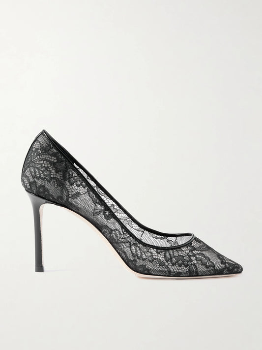 Romy 85 Leather-trimmed Lace Pumps