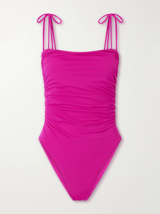 Image of Swimwear. Product name - Sand Ruched Swimsuit in Magenta colour by brand - Sara Cristina
