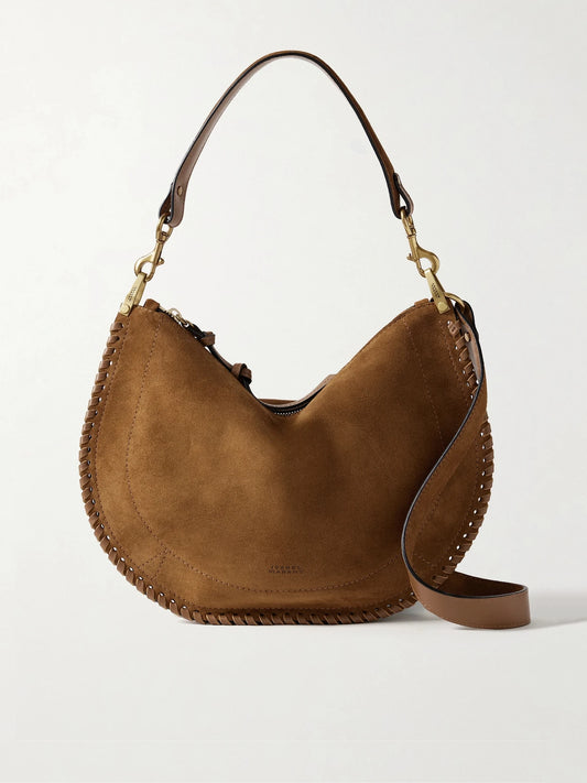 Oskan Soft Zipped Leather-trimmed Suede Shoulder Bag