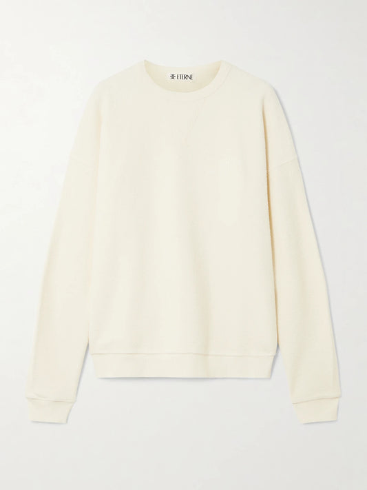 Image of Sleepwear & Loungewear. Product name - Embroidered Cotton-terry Sweatshirt in Cream colour by brand - ÉTERNE