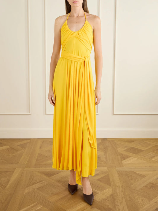 Image of Dresses. Product name - Halter Jersey Maxi Dress in Yellow colour by brand - Alaïa