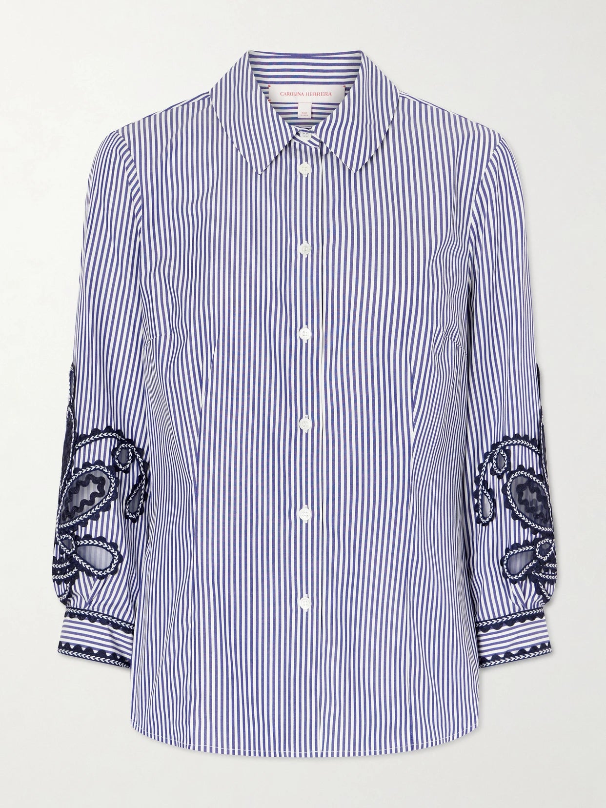 Embroidered Striped Cotton-poplin Shirt