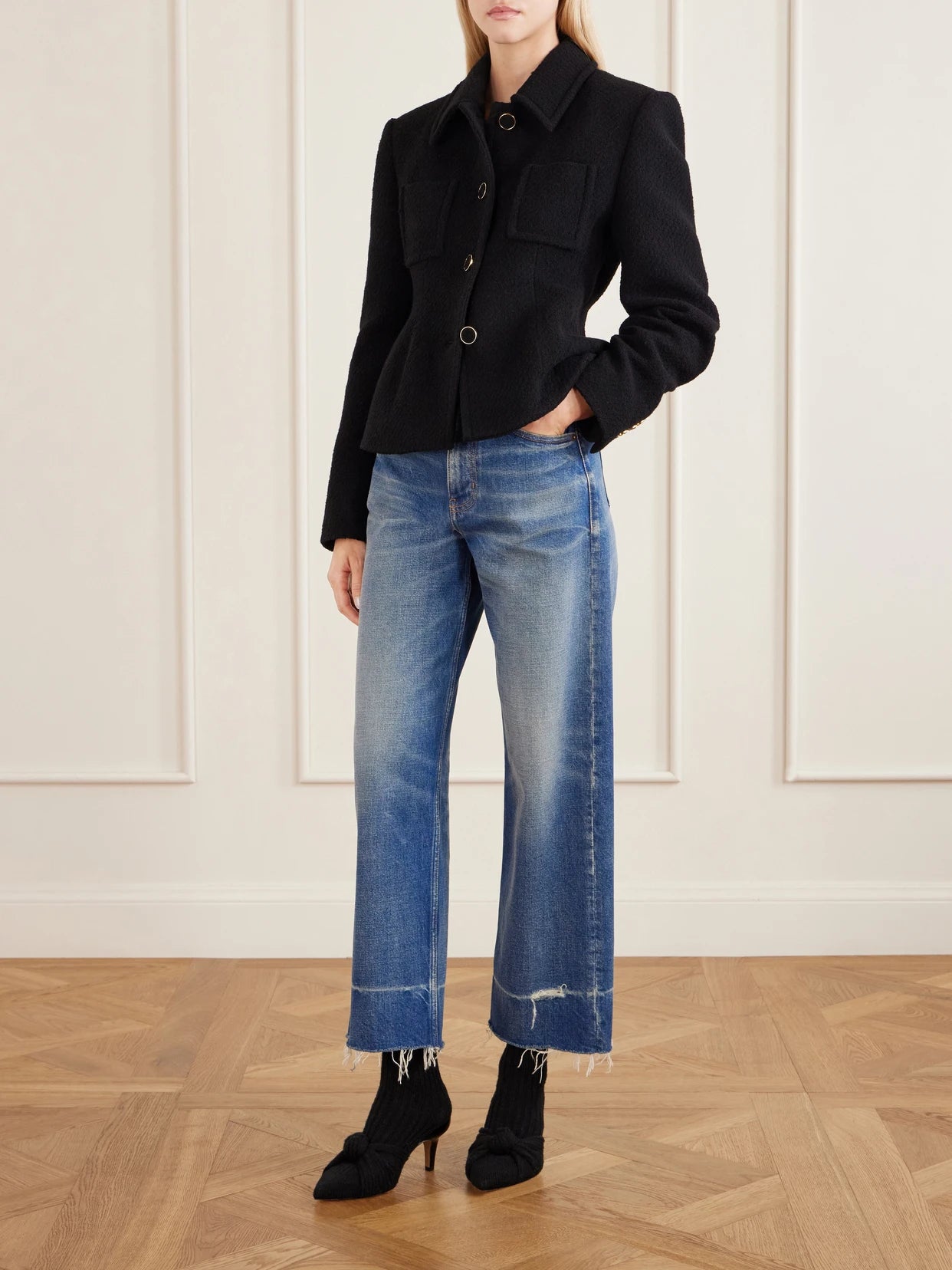 Image of Jeans. Product name - High-rise Wide-leg Jeans in Dark denim colour by brand - Chloé