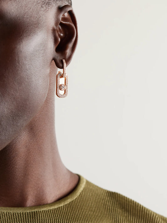 Image of Earrings. Product name - So Move Xl 18-karat Rose Gold Diamond Earrings in Multi colour by brand - Messika