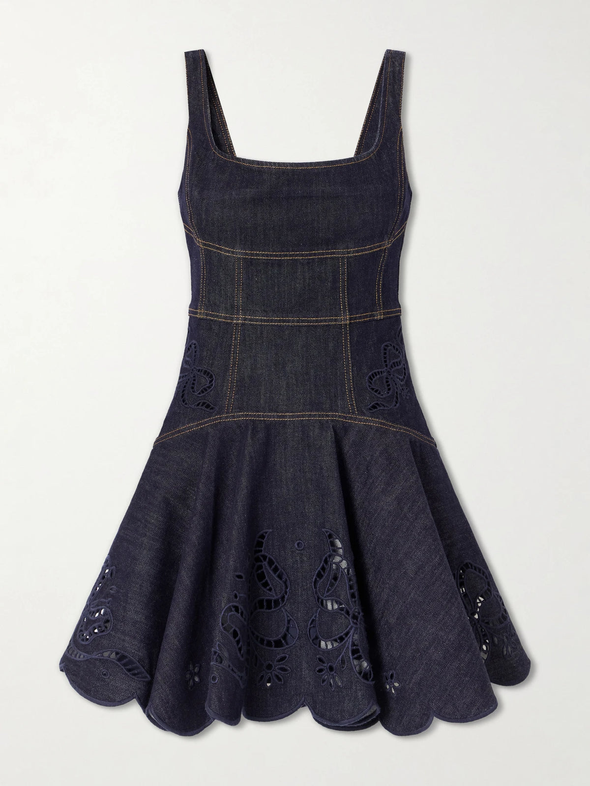Self-Portrait Embroidered Denim Mini Dress