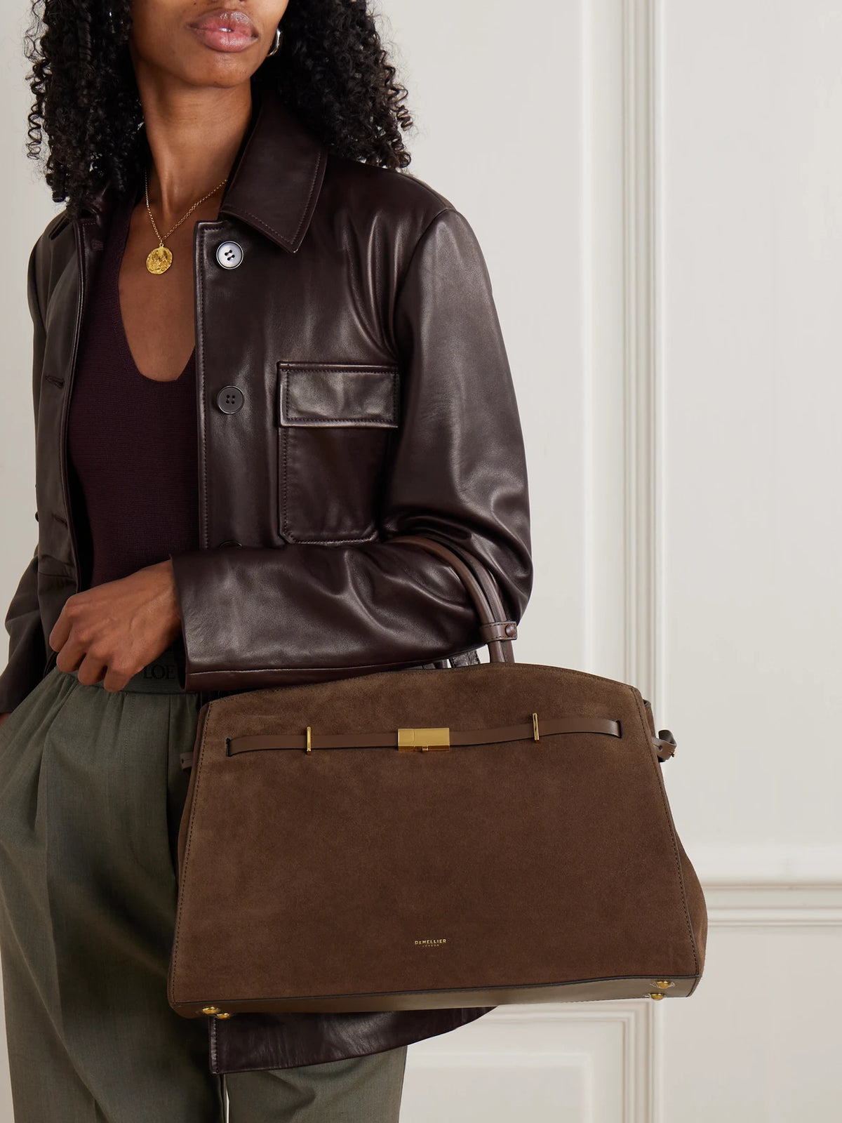 Image of Bags. Product name - The Hudson Suede Tote in Chocolate colour by brand - DeMellier