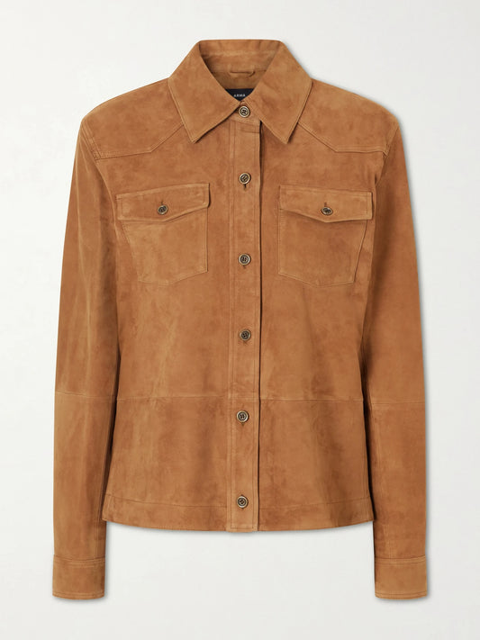 Image of Coats & Jackets. Product name - Faye Suede Jacket in Brown colour by brand - ARMA