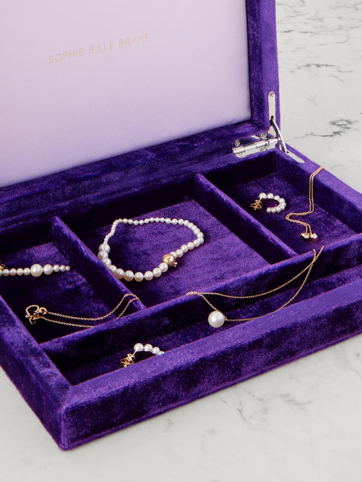 Image of Decor. Product name - Trésor Velvet Jewelry Box in Purple colour by brand - Sophie Bille Brahe