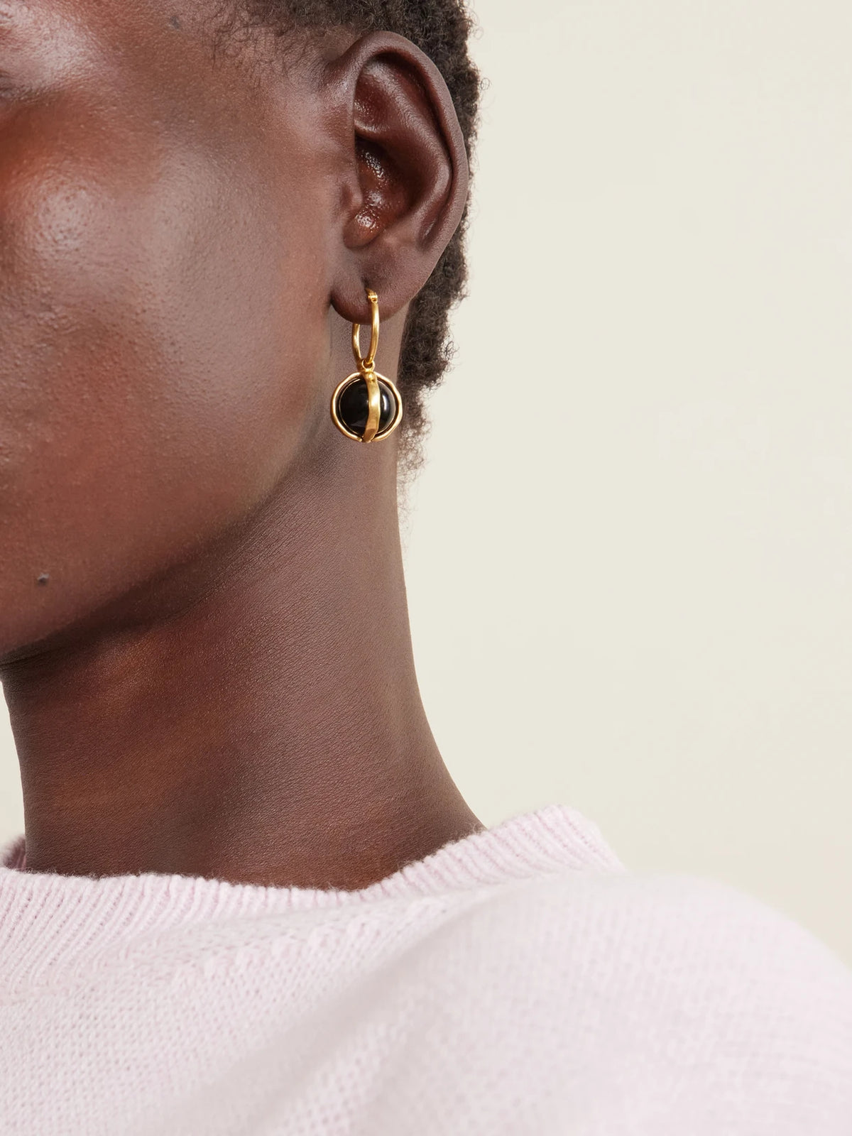 Image of Earrings. Product name - Gold-tone Onyx Earrings in Black colour by brand - Jil Sander