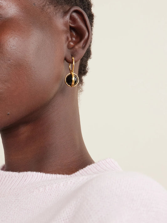 Image of Earrings. Product name - Gold-tone Onyx Earrings in Black colour by brand - Jil Sander