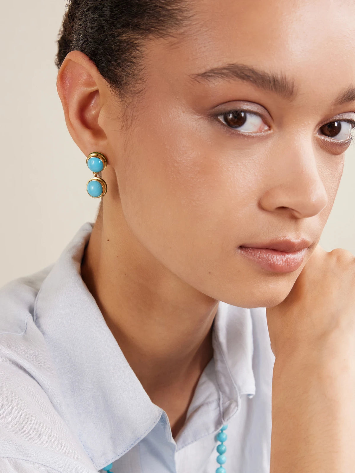 Image of Earrings. Product name - 18-karat Gold, Turquoise And Tsavorite Earrings in Multi colour by brand - Ileana Makri