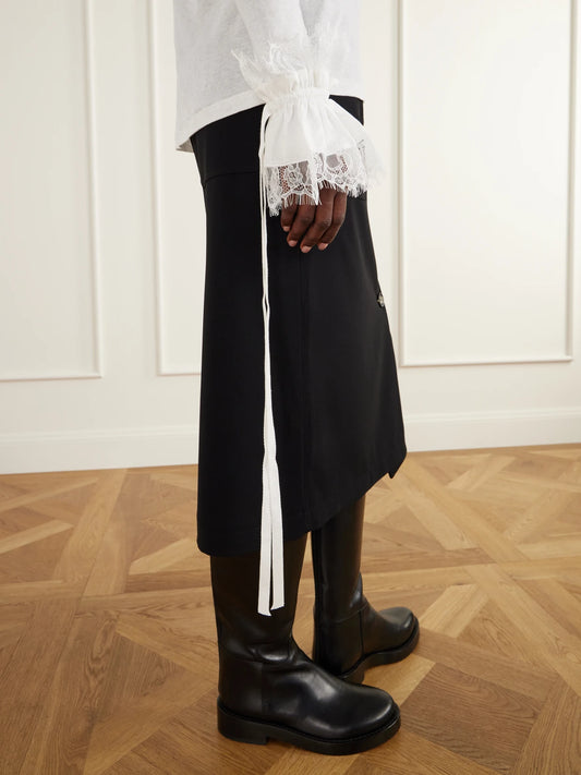 Image of Scarves & Shawls. Product name - Birte Lace-trimmed Cotton Cuffs in Off-white colour by brand - Ann Demeulemeester