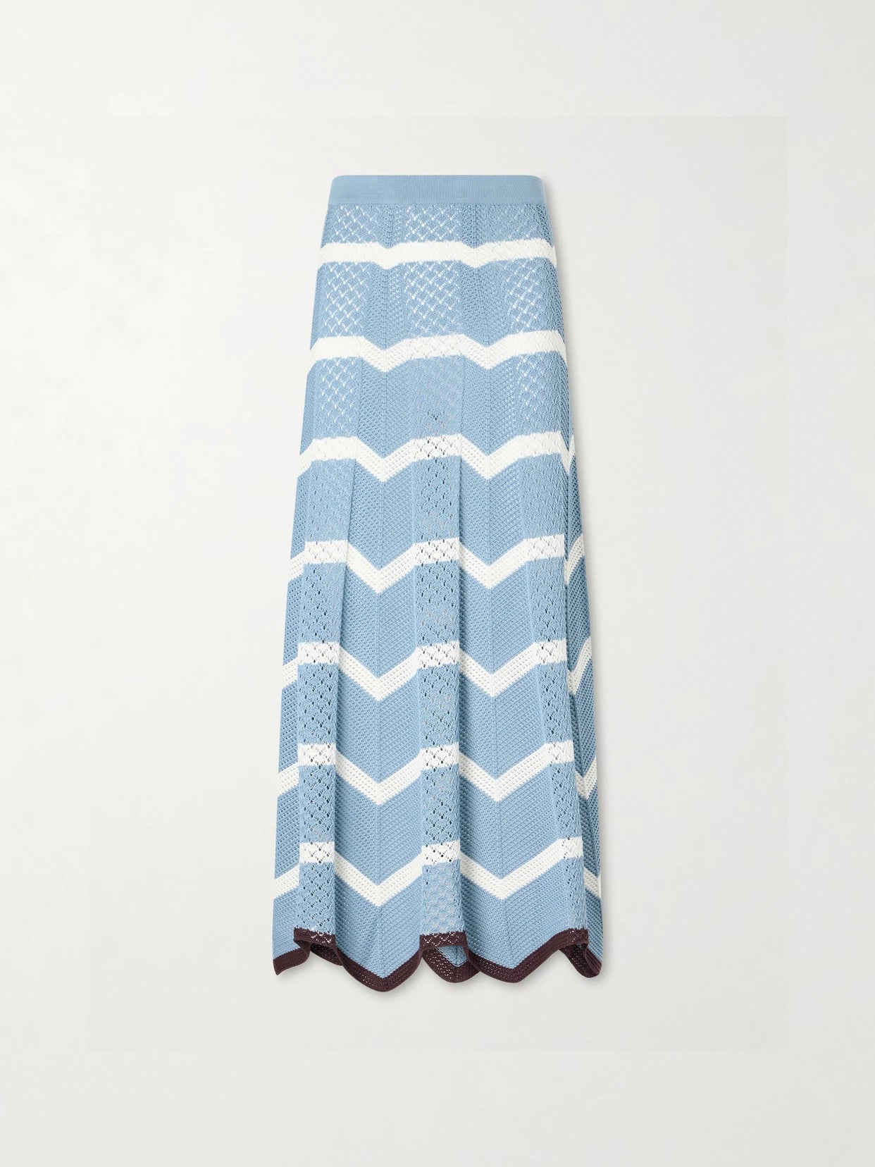 Chevron Scalloped Striped Pointelle-knit Cotton Maxi Skirt