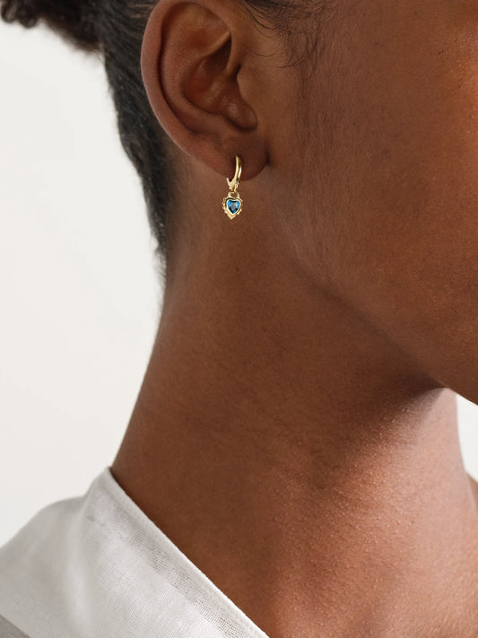 Image of Earrings. Product name - True Love 18-karat Gold Topaz Single Hoop Earring in Blue colour by brand - FoundRae