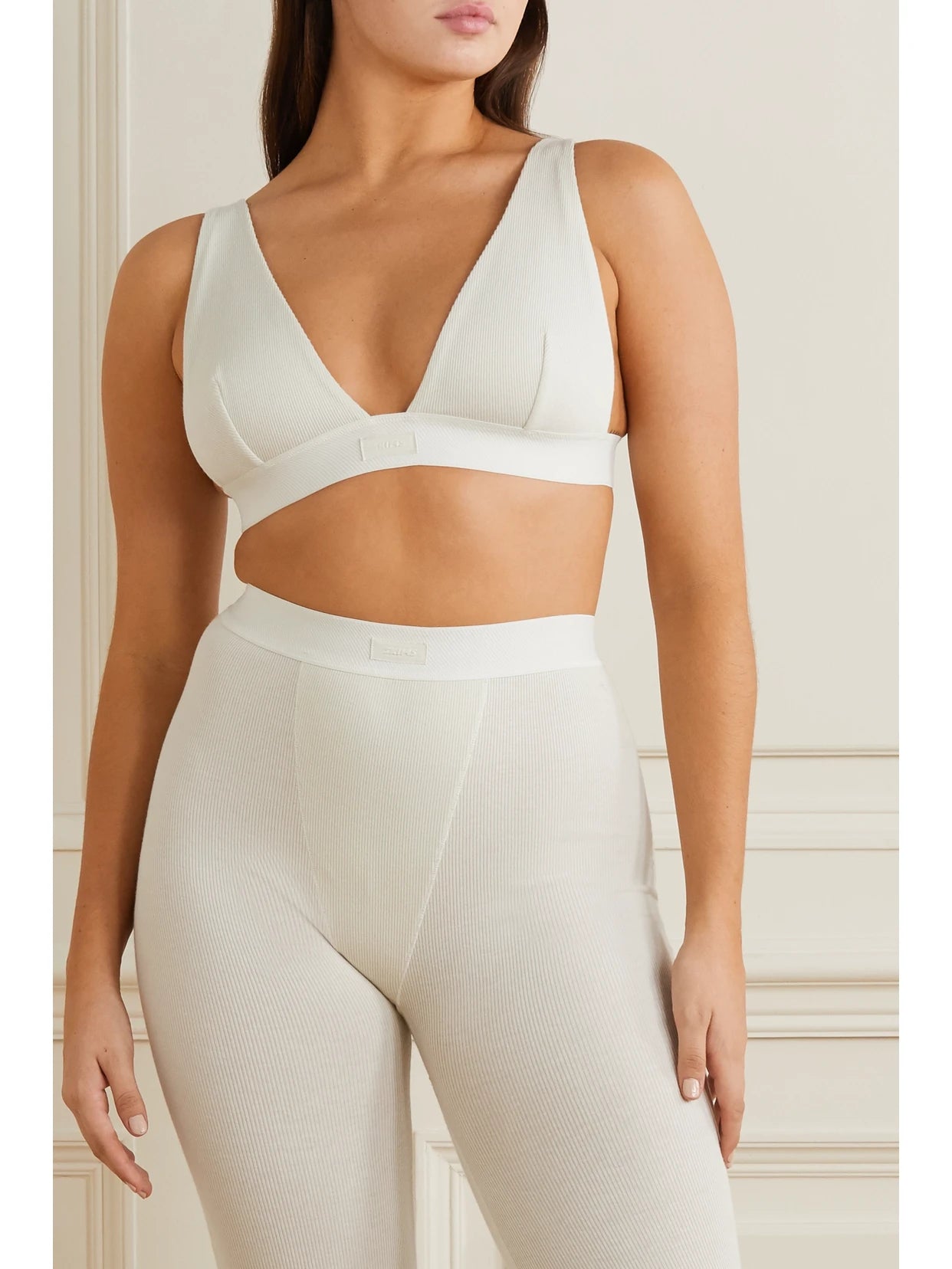 Plunge Ribbed Cotton-blend Jersey Bralette - Bone