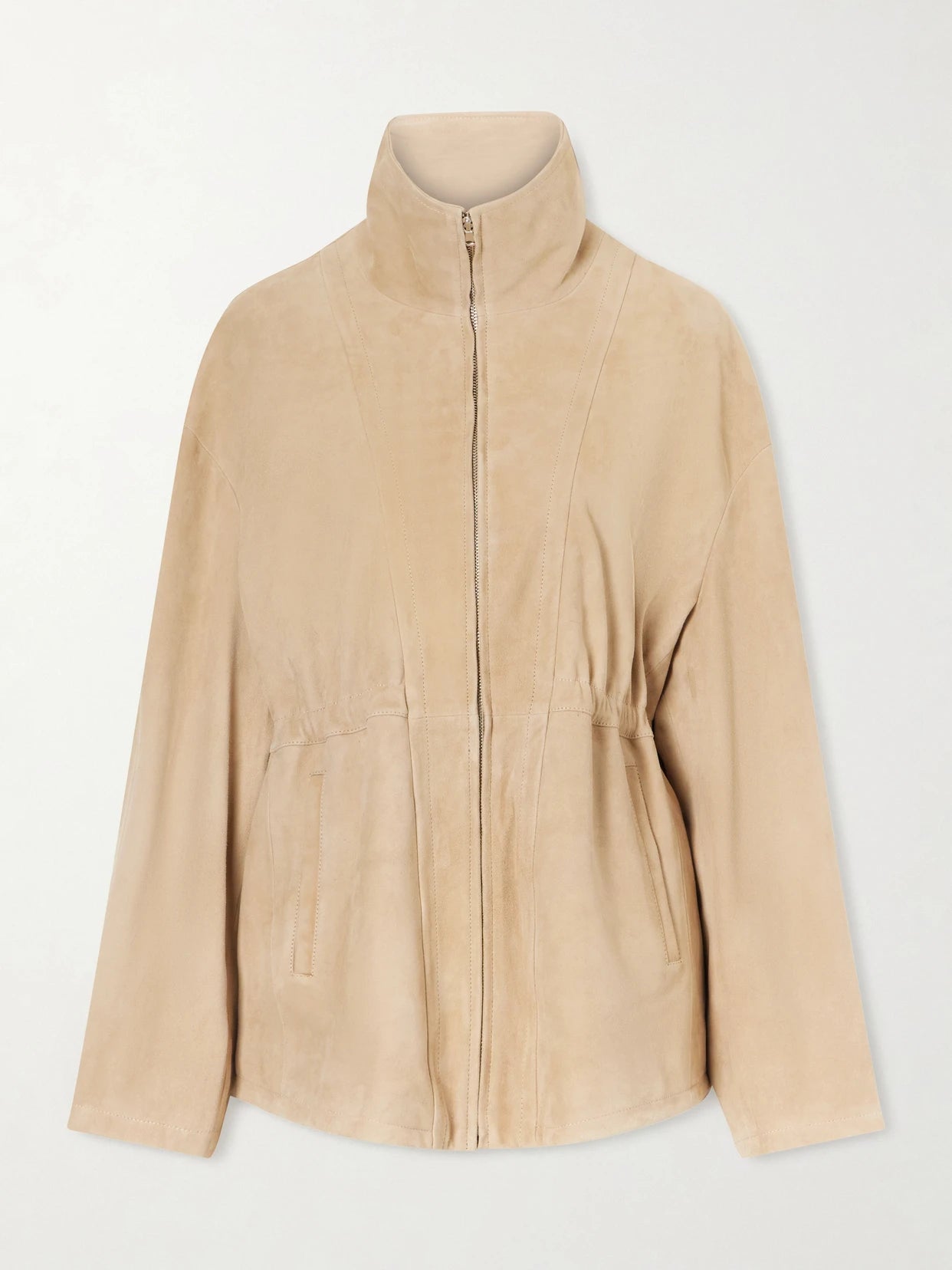 Image of Coats & Jackets. Product name - Passage Suede Jacket in Sand colour by brand - Nour Hammour