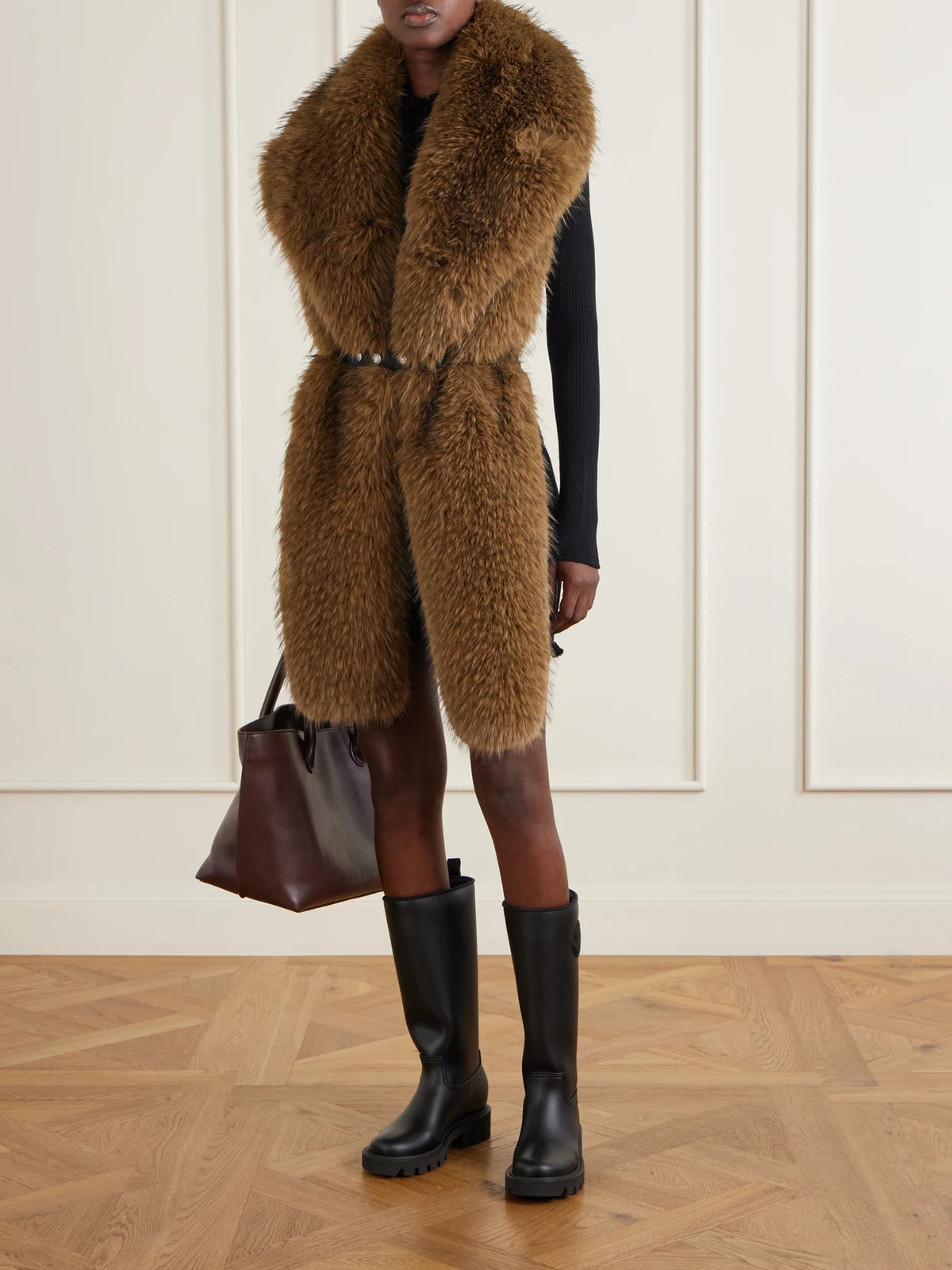 Image of Scarves & Shawls. Product name - Plush Scarf in Light brown colour by brand - Moncler