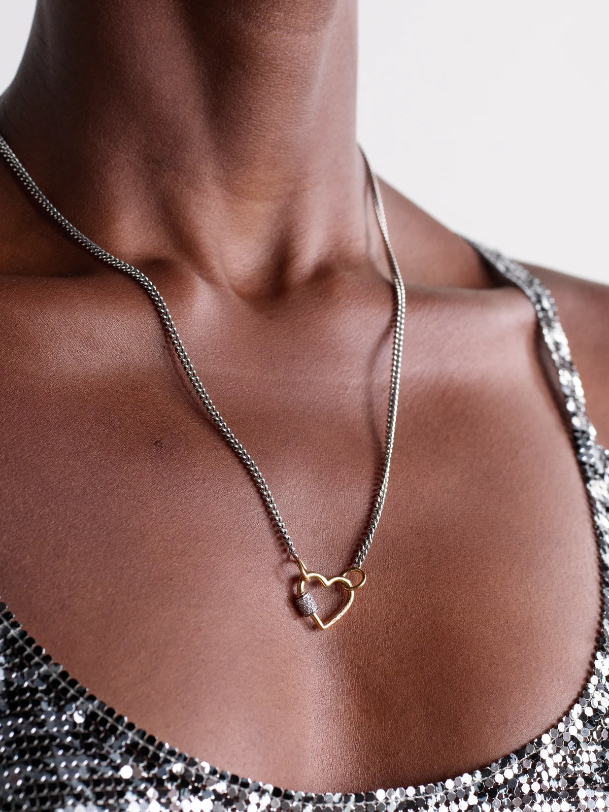 Image of Charms. Product name - Stoned Baby Heartlock 14-karat Gold Diamond Pendant in Multi colour by brand - Marla Aaron