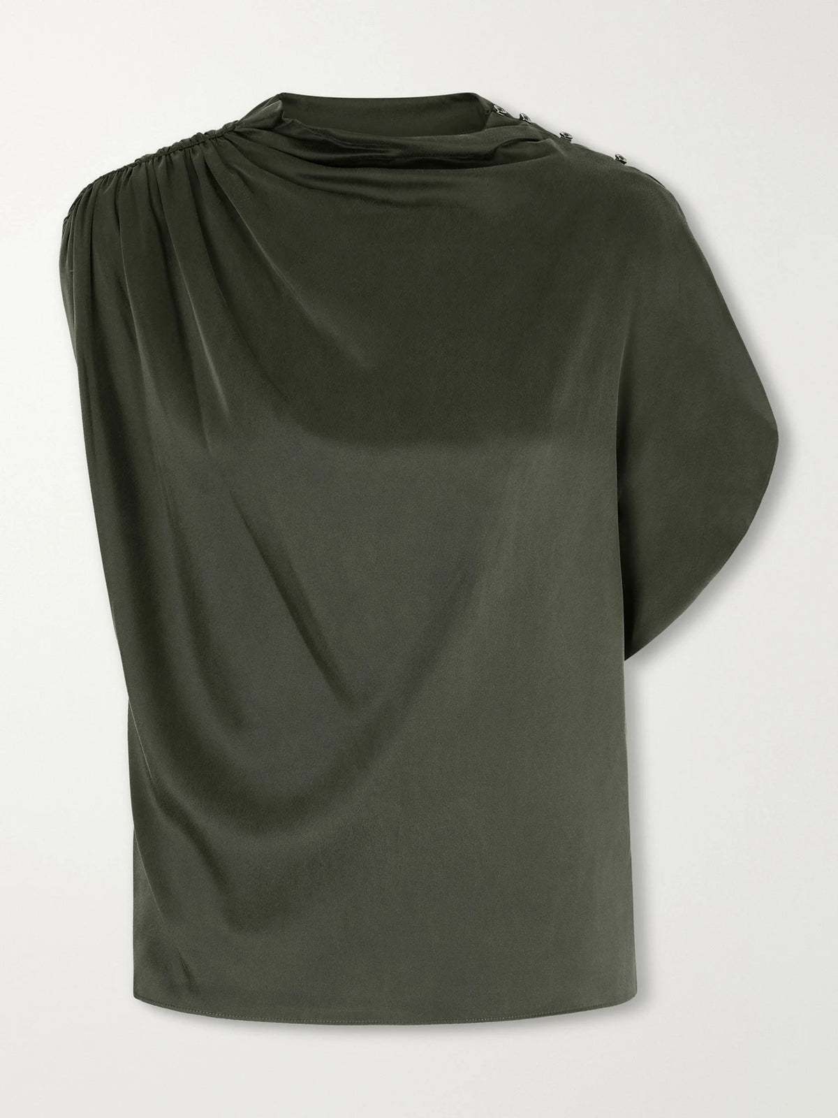 TWP Wish You Would Asymmetric Gathered Silk-blend Charmeuse Blouse