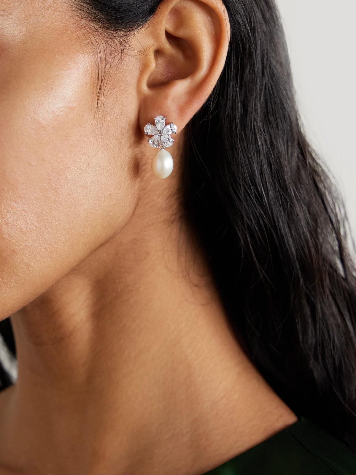 Image of Earrings. Product name - Gold-plated, Cubic Zirconia Pearl Earrings in Silver colour by brand - Completedworks