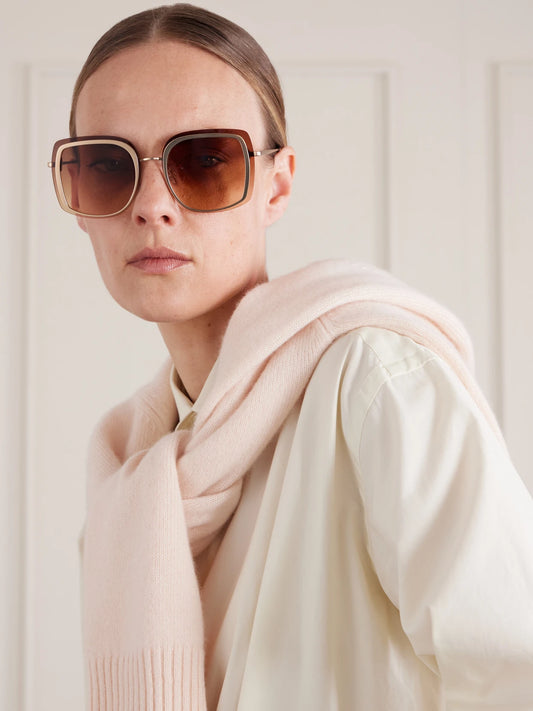 Image of Sunglasses. Product name - Halima Oversized Square-frame Gold-tone Titanium Sunglasses in Rose gold colour by brand - Barton Perreira