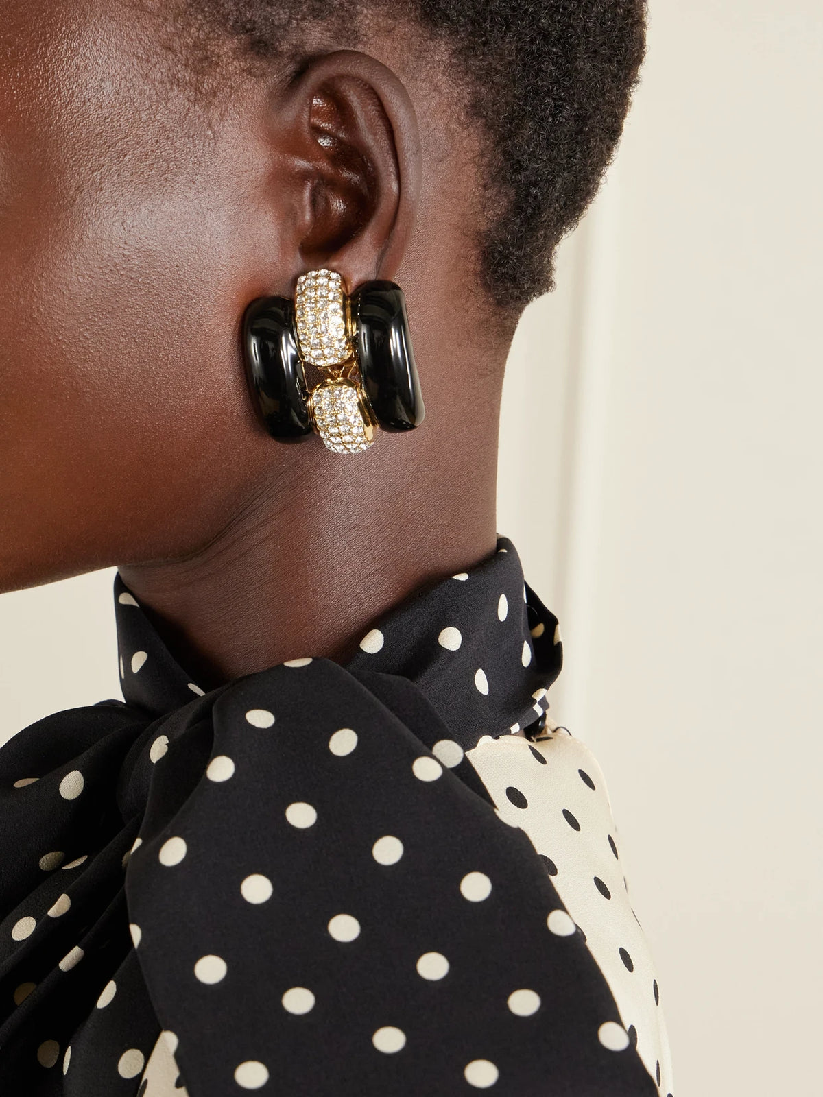Image of Earrings. Product name - Pas Plus Crystal-embellished Enamel Earrings in Gold colour by brand - Valentino Garavani