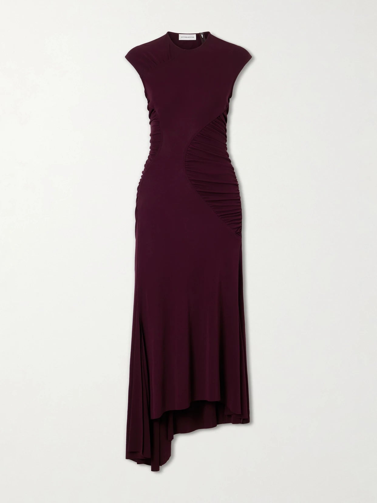 Image of Dresses. Product name - Gathered Jersey Midi Dress in Burgundy colour by brand - Victoria Beckham