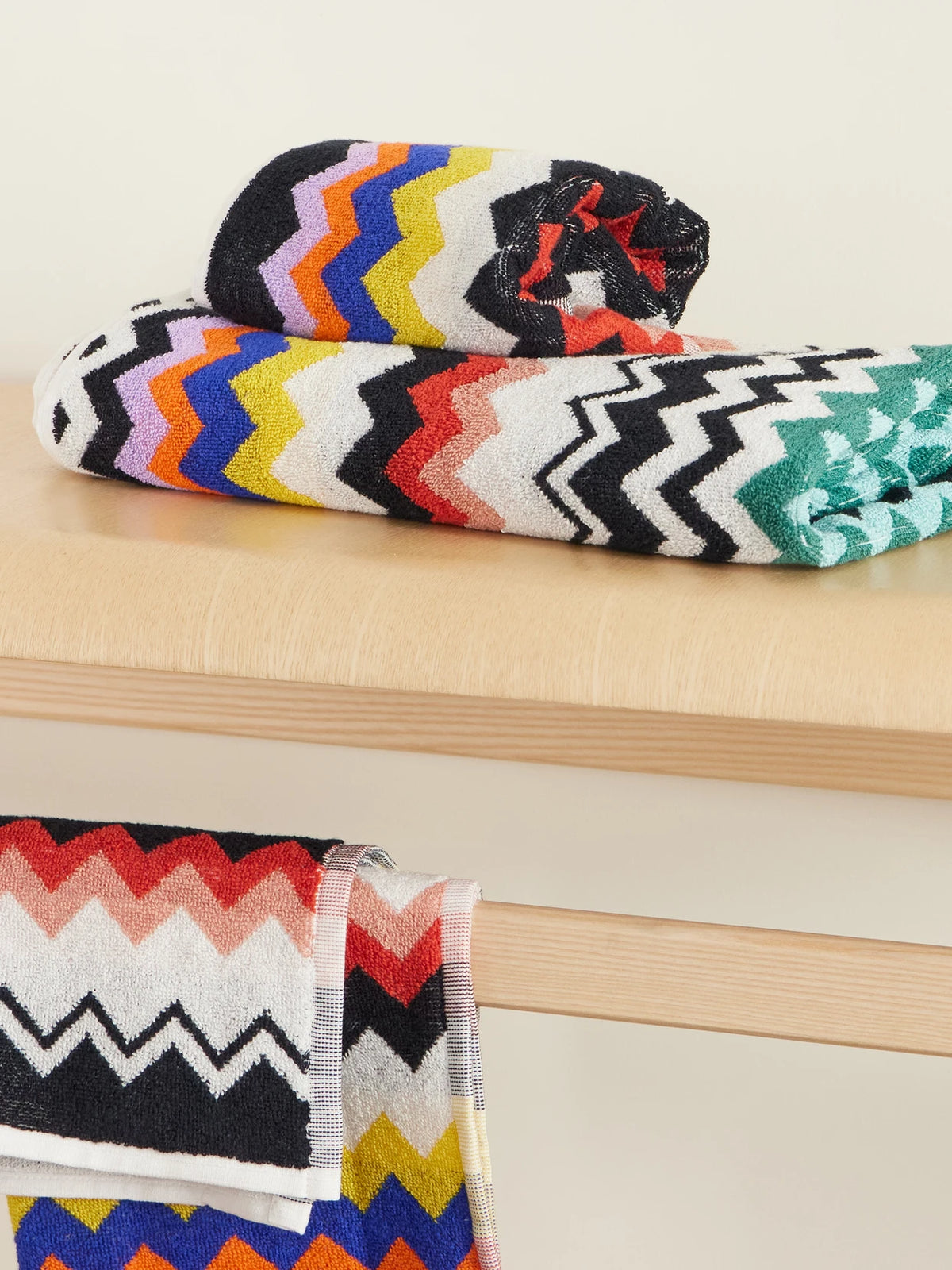 Image of Towels. Product name - Set Of Five Striped Cotton-terry Towels in Multi colour by brand - MISSONI HOME