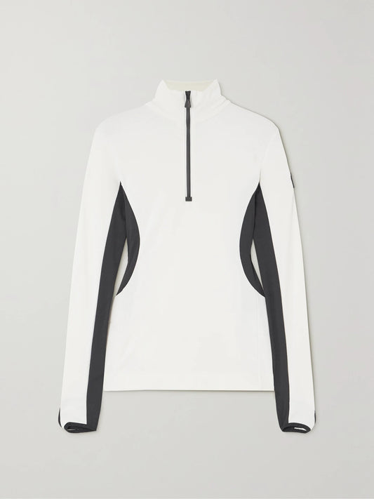 Image of a model wearing Tops. Product name - Color-block Stretch-jersey Base Layer in White colour by brand - Moncler Grenoble